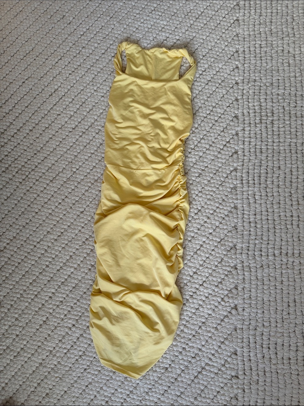 Yellow Ruched One-Piece Midi Dress